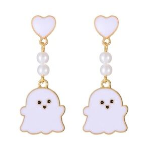 Gold and White Ghost Earrings